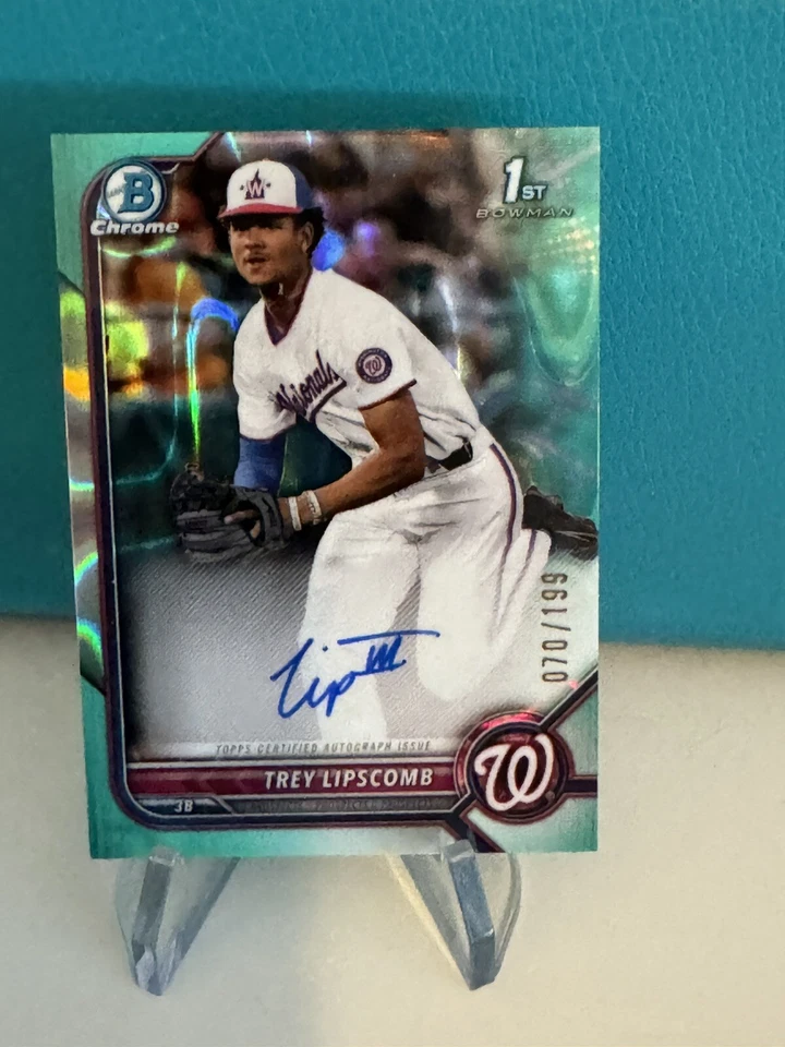 2022 Bowman Chrome Draft Trey Lipscomb 1st Aqua Lava Refractor Auto #070/199 - Image 1 of 1