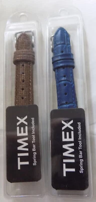 2 for 1  (1Brown, 1 Blue Croc Grain) Timex Leather 16mm Watch Band Silver Buckle - Image 1 of 4