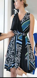 Cue Beautiful MultiColour Scarf Print A-line Dress Size 12 - Picture 1 of 12