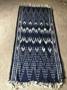 Blue Indigo Cotton Block Print Accent Area Rug 65" L by 29" W - Picture 1 of 4