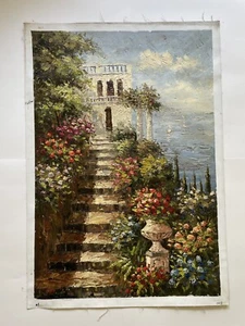 Rose Treppe am Ufer Ölgemälde 36” x 24” - Bild 1 von 4