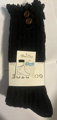 GOLD TOE 女式 2 件装电缆纽扣靴袜均码黑色 — 第 1/2 张图片