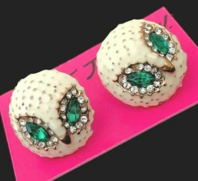 US Seller Betsey Johnson Crystal Owl Baby Earrings Green white blue  jewelry - Image 1 of 4