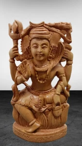 Wooden Special Fine Carving Lord Shiva Sitting Statue for Office & Home Decor 6" - Picture 1 of 5