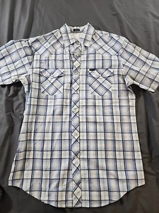 Bullhead Western Shirt Mens Medium Blue Plaid Pearl Snap Cowboy Rodeo Vaquero - Picture 1 of 7