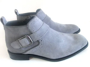 La Milano Suede Ankle Navy Grey Boots*Side Zipper+ Buckle Dress Slip-on B5530 - Picture 1 of 5
