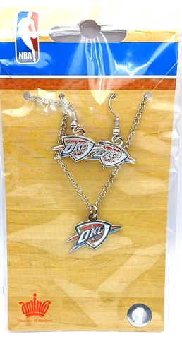 NBA OKC Thunder Necklace & Dangle Earrings Set Officially Licensed NEW #J-6 Cover