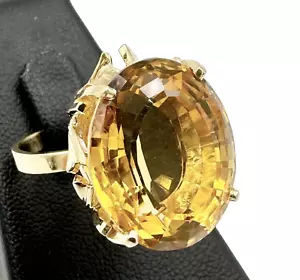 Ring Cocktail Yellow Gold Solid 18K Quartz Citrine Vintage 70 Made in Italy - Picture 1 of 19