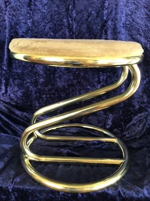 WoW Mid Century Modern Zig Zag STOOL Vanity Studio Chair Gold Tone - Image 1 of 4