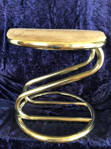 WoW Mid Century Modern Zig Zag STOOL Vanity Chair Gold Tone Cover