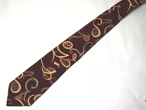 Vtg Mens Necktie Tie Burgundy Red Beige Letters Alphabet 56" Short - Picture 1 of 4