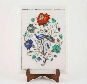 18"x15" White Marble Table Top peacock Center Inlay Malachite wall decor Lapis - Picture 1 of 4