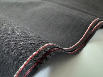 Japanese indigo black fabric with red selvage, Japanese vintage cotton textile, - Image 1 of 4