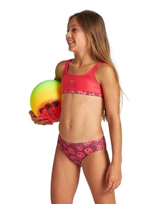 ARENA Mädchen Badeanzug Schwimmanzug Meryl Bikini Set, Rosa Hibiscus Multi, 128