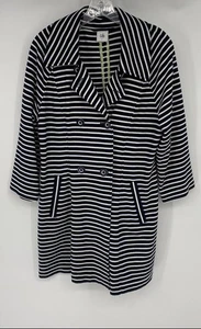 Cabi Womens Blue White Striped Double-Breasted Trench Coat Size Large - Picture 1 of 6