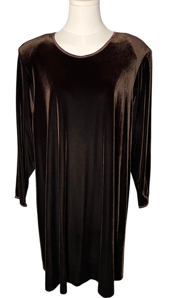 Vintage 90s Mica Velvet Dress 1X NWT Brown Long Sleeve Cocktail Party Made USA - Image 1 of 4