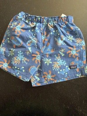 Patagonia 男孩 2T 蓝色婴儿 Baggies 尼龙短裤 2 英寸内缝海洋主题 — 第 1/3 张图片