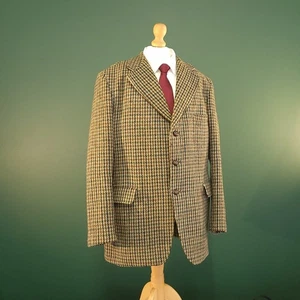Harris Tweed Greendale Blazer Men's 40R Green Beige Houndstooth Wool  Jacket - Picture 1 of 15