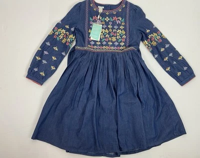 Monsoon Dress Girls 12-13 yrs Blue Chambray Embroidered & Beaded Bodice Dress - Image 1 of 4