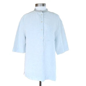 LAFAYETTE 148 Pale Blue Linen Tunic Top Size Small Stand Collar Short Sleeve - Picture 1 of 8