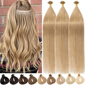 14"-24" Thick Nail U Tip Remy Human Hair Extensions Pre-bonded Keratin Blonde US - Picture 1 of 49