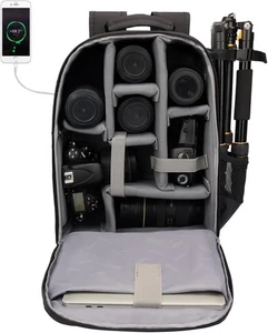 CADeN Camera Backpack Bag with Laptop Compartment 15.6" for DSLR/SLR Black - Picture 1 of 9
