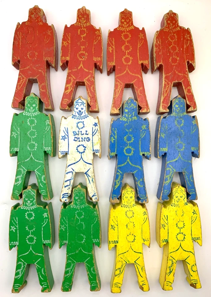 批量 12 件 复古 1940 年代 Bill Ding Build Stack 平衡木玩偶玩具积木 4.5 英寸 — 第 1/4 张图片