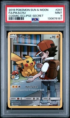 2019 POKEMON SUN & MOON COSMIC ECLIPSE SECRET #241 FULL ART/PIKACHU PSA 9 - Image 1 of 2