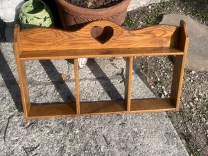 Vintage Large Oak Wood Farmhouse Country Wall Display Shelf Curio HEART Cutout - Picture 1 of 24