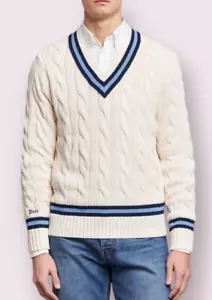 NWT Polo Ralph Lauren Men's Sweater Cream Cricket Jumper Size Large V-Neck - Picture 1 of 11