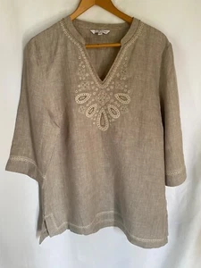 W.Lane beige, beaded linen tunic top - Picture 1 of 16