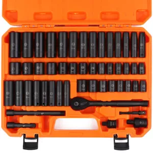 50-Piece 3/8" Drive Impact Socket Set Ratchet Wrench Extension Bar Metric & SAE - Picture 1 of 9