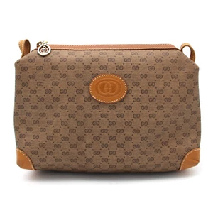 Gucci Canvas Tan Brown Logo Zipper Closure Clutch Accessory Bag Leather Trim - Picture 1 of 7