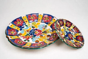 2x Wandteller / Dekoteller mit farbenfrohen Blumen-Motiven (37cm & 21cm) - Bild 1 von 6