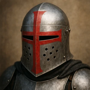Casque Templier Croisé Médiéval - Casque Chevalier Croisé Rouge - Larp Cosplay - Photo 1 sur 3