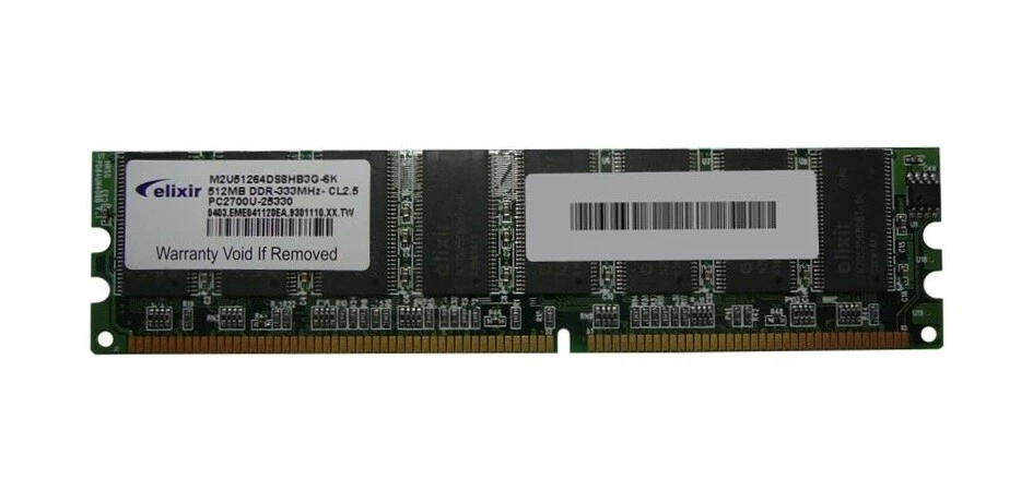 Elixir M2U51264DS8HB3G-6K 512MB PC2700 DDR-333MHz 184 pines memoria RAM Foto 1 de 1