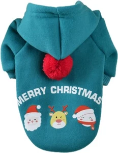 Christmas Dog Hoodie Puppy Merry Santa Snowman Reindeer Small Warm Outfit Jumper - Picture 1 of 31