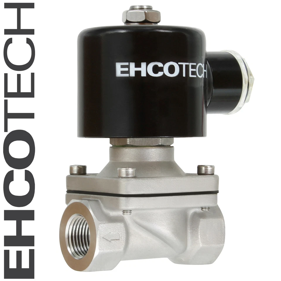 EHCOTECH 3/8" 24V DC Stainless Steel Solenoid Valve Water Air Gas FKM/VITON N/C S21V