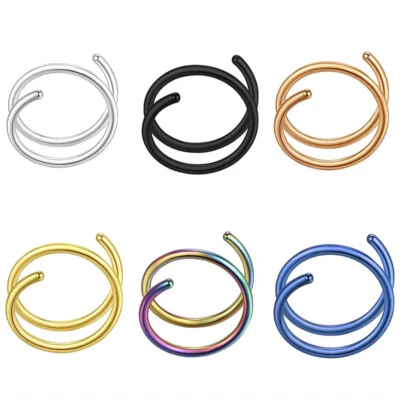 Doppio Spirale Anello Acciaio Inox Trago Orecchio Labbra Argento Naso Cerchio ☆ - Immagine 1 di 4