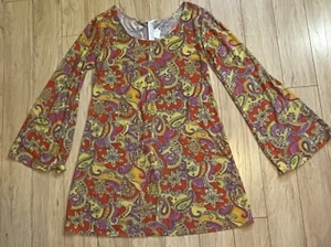 Vestido Naranja Hippie Gogo Flower Power Disco Manga Campana L/XL - Imagen 1 de 8
