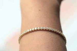 GDGL Certified 4.50Ct Natural Diamond Prong Set Tennis Bracelet 14K Yellow Gold - Picture 1 of 13