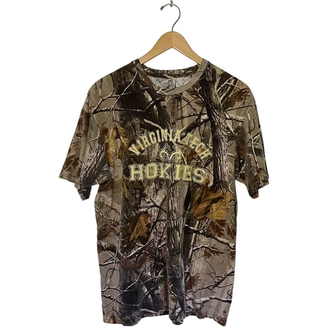 Virginia Tech VT Hokies Mens Realtree Camo Tee Shirt Size L Large Cotton Hunting Cover