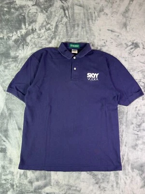 Винтажная рубашка поло Skyy Vodka темно-синяя внешние банки вышитый логотип большой - Изображение 1 из 4