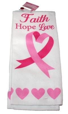 Toalla de microfibra para concientización sobre el cáncer de mama cocina corazones cinta fe esperanza amor Foto 1 de 3