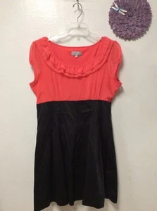 Be Beau Womens Dress Size 18 Black Orange Salmon Empire Waist Ruffles Neck 130 - Picture 1 of 5
