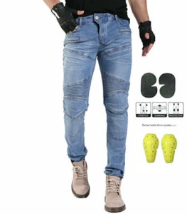 Mens Motorcycle Riding Jeans Male Biker Pants Racing Denim Trousers Fall Protect - Picture 1 of 8