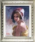 Philippe Alfieri, Portrait de Femme en rose et jaune, Huile sur toile, Signé l.