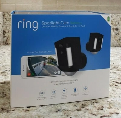 RING Spotlight Cam Battery (2 Pack) 1080p Wi-Fi Camera Black SEALED NEW - Image 1 of 4