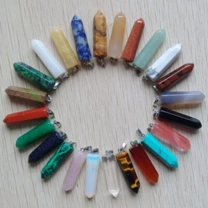 Wholesale 24pcs Mixed Natural Stone Hexagonal Pillar Pendant Necklace Jewellery - Picture 1 of 4