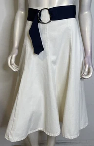 Ralph Lauren White Cotton Twill Trumpet Flared Skirt 10 NEW D Ring Belt NWOT - Picture 1 of 15
